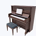 Brown Wooden Upright Piano With Padded Stool And Music Sheet On Surface