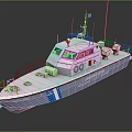 White Yacht With Blue Stripe And Navigation Gear On Deck 3d model