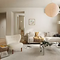 Modern Living Room Interior Design With Light Sofa Armchair Coffee Table And Pendant Light