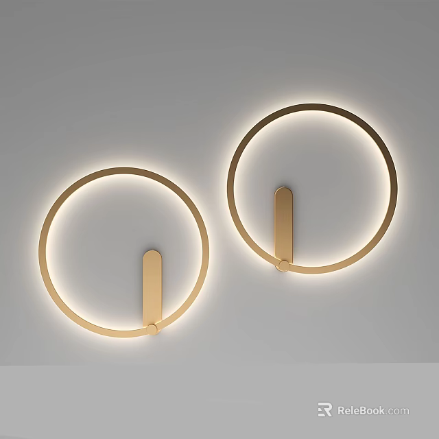 Modern Round Gold Wall Lamps with Circular Light Design and Bright Illumination 3d model 