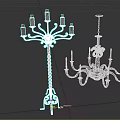 Classic Metal Floor Lamp And Chandelier Combination Featuring Candle Style Arms And Decorative Base