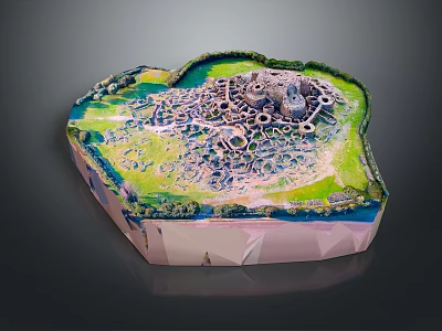 Detailed Ancient Scene Model Featuring Traditional Architecture Green Vegetation and Terrain Details 3d model