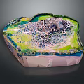 Detailed Ancient Scene Model Featuring Traditional Architecture Green Vegetation and Terrain Details