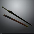 Antique Decorative Swords Featuring Red Black Sheath And Golden Intricate Blade Design