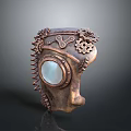 Steampunk Animal Head Sculpture With Copper Metal Gears And Round Transparent Lens Eye