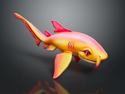 Colorful Pink And Yellow Shark With Red Fins In Cartoon 3D Model Design 3d model