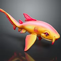 Colorful Pink And Yellow Shark With Red Fins In Cartoon 3D Model Design