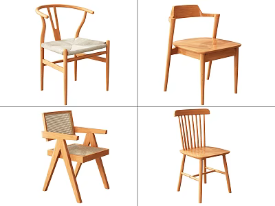 Modern Wooden Dining Chairs With Various Designs Different Backrest And Armrest Styles 3d model