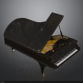 Black Grand Piano With Open Lid And Orange Interior Golden Legs