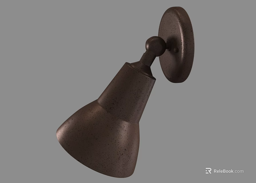 Modern Bronze Wall Light With Round Base And Conical Shade Design 3d model 