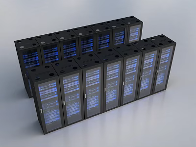 Black Server Racks With Glass Doors And Blue Lights For Data Center Computer Equipment 3d model