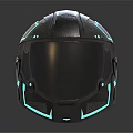 Futuristic Helmet With Blue Glowing Lines And Modern Metallic Design