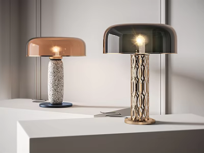 Modern Table Lamps With Copper Black Shades And Textured Bases On White Surface 3d model