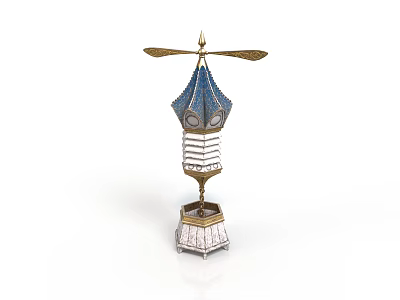 Ornamental Blue And White Household Decor Item With Gold Accents And Tower Like Design 3d model