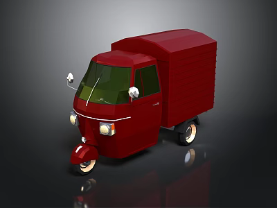 Red Cargo Tricycle Delivery Vehicle Featuring Compact Design And Box 3d model