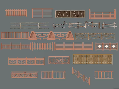 Different Types of Fence Designs Including Wooden Styles And Decorative Structures 3d model