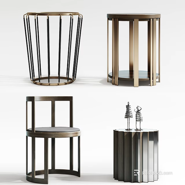 Stylish Modern Round Side Tables With Sleek Metal Frame And Contemporary Designs 3d model 