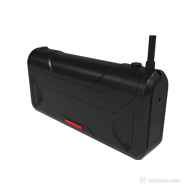 Black Wireless Portable Speaker With Antenna Red Accent And Grilles 3d model 