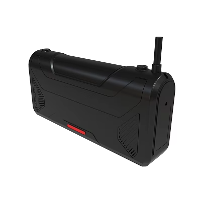 Black Wireless Portable Speaker With Antenna Red Accent And Grilles 3d model