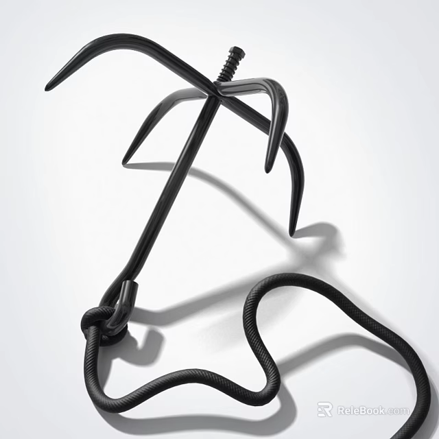 Black Metal Anchor With Rope Knot And Shadow On White Background 3d model 