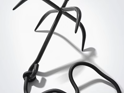 Black Metal Anchor With Rope Knot And Shadow On White Background 3d model