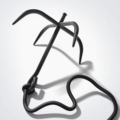 Black Metal Anchor With Rope Knot And Shadow On White Background 3d model