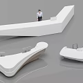 Modern Front Desk Reception Interior Design With Sleek White Counter And Receptionist 3d model