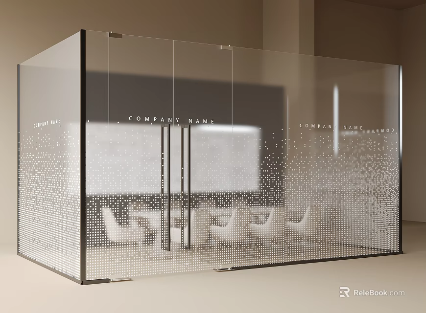 Glass Partition with Dot Pattern for Office Space Division and Meeting Area 3d model 