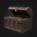Open Vintage Treasure Chest Filled With Sparkling Gold Jewelry And Ornaments