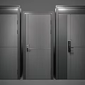 Three Modern Hinged Doors With Dark Finish Frames Handles And Electronic Locks