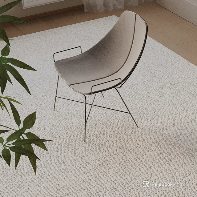 Modern Minimalist Leisure Chair with Light Gray Fabric and Slim Metal Frame on Soft Rug 3d model 
