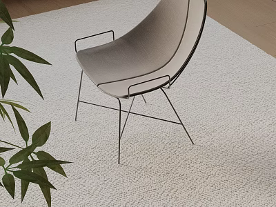 Modern Minimalist Leisure Chair with Light Gray Fabric and Slim Metal Frame on Soft Rug 3d model