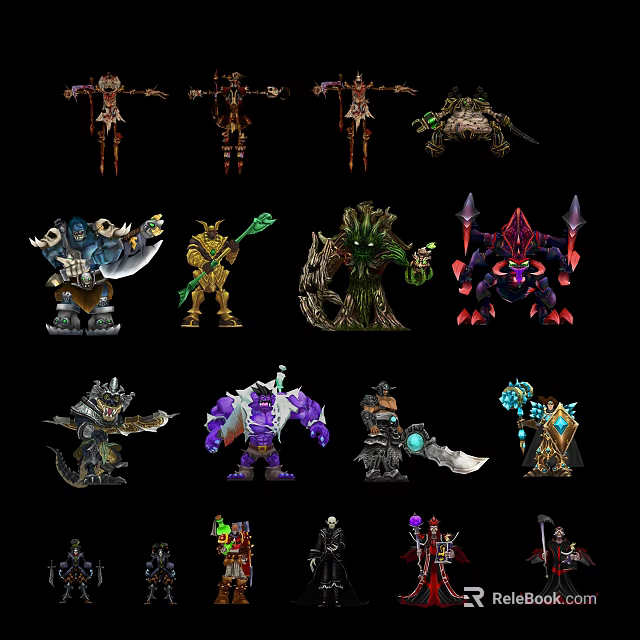 Diverse Fantasy Game And Movie Characters With Mythical Designs And Weapons 3d model 