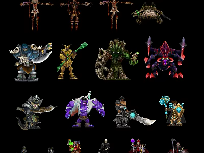 Diverse Fantasy Game And Movie Characters With Mythical Designs And Weapons 3d model