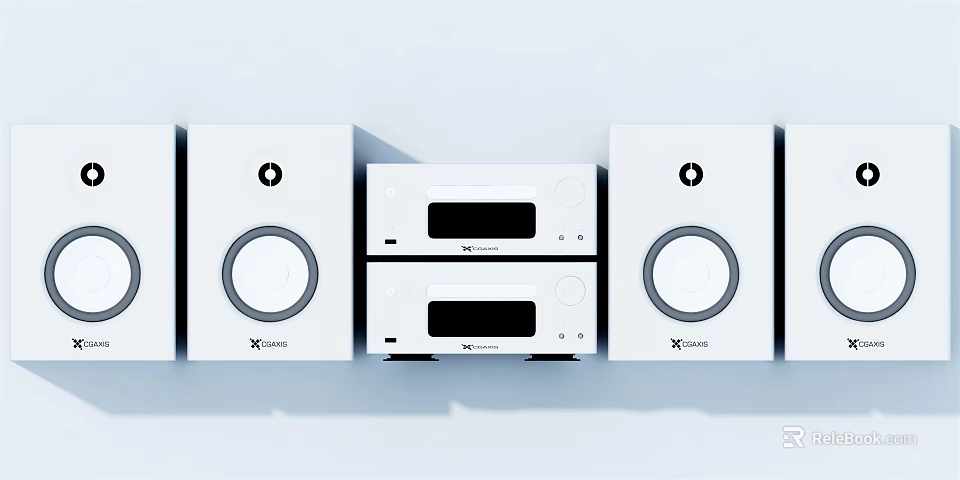 Modern White Speaker System With Two Side Speakers And Central Audio Unit 3d model 