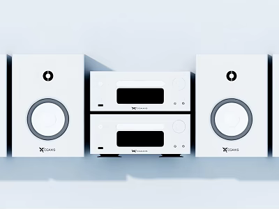 Modern White Speaker System With Two Side Speakers And Central Audio Unit 3d model