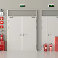 Fire Safety Equipment Setup With Fire Doors Emergency Lights And Extinguishers 3d model