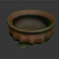 Decorative Red Ceramic Pot With Carved Leaf Patterns And Three Feet