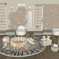 Wooden Play Equipment Including Climbing Frames Hanging Rings Honeycomb Panels And Alphabet Rug