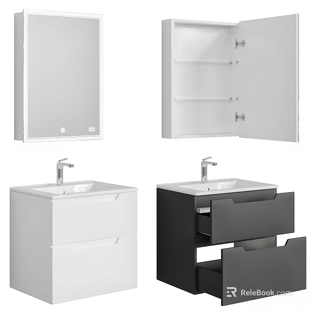 Modern Bathroom Vanity With Mirror Storage Cabinet And Drawers In White Black Design 3d model 