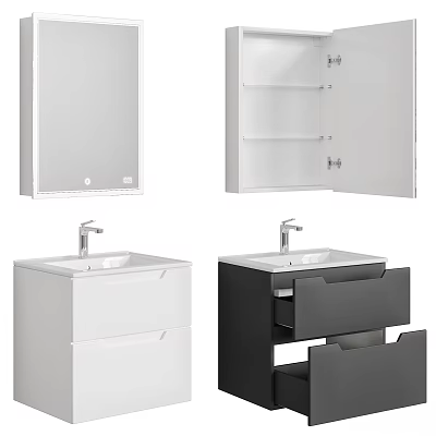 Modern Bathroom Vanity With Mirror Storage Cabinet And Drawers In White Black Design 3d model