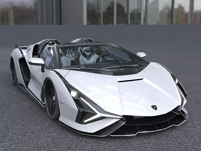 White Lamborghini Convertible Sports Car With Modern Sleek Exterior Design 3d model