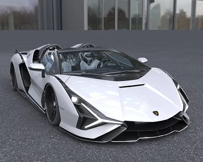 White Lamborghini Convertible Sports Car With Modern Sleek Exterior Design 3d model