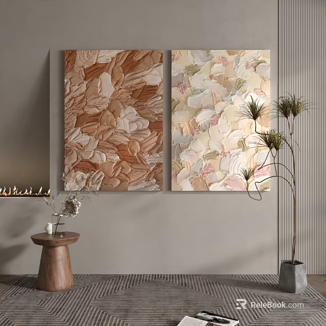 Textured Abstract Paintings With Brown Beige Pink Tones For Modern Interior Decor 3d model 