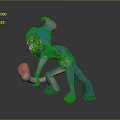 3D Fantasy Game Movie Character With Blue Pink Gradient Large Ears And Orange Object