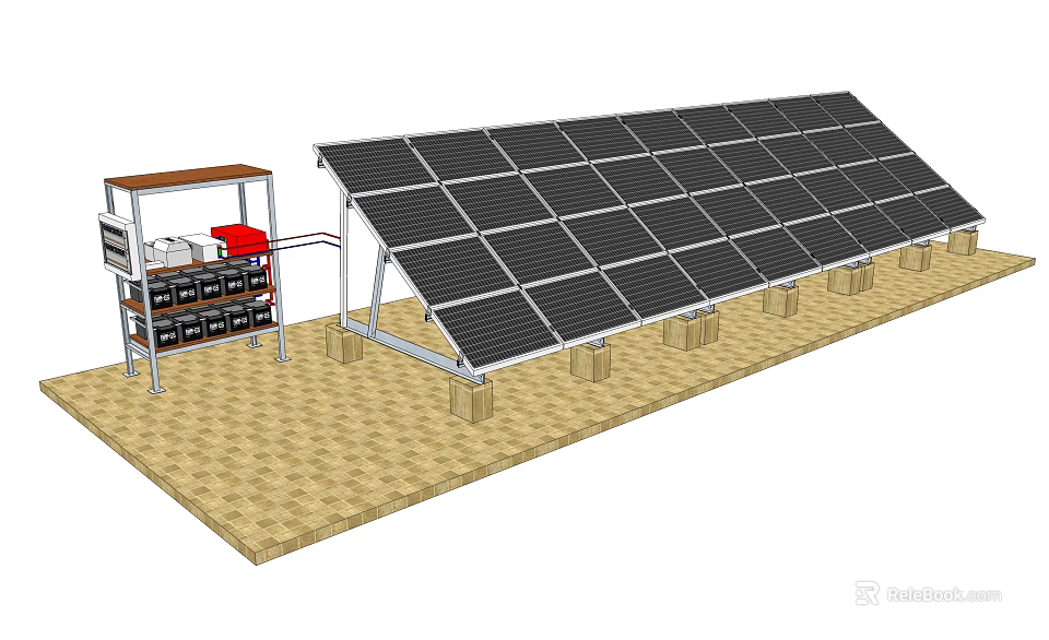 Solar Panel Array with Control Equipment for Household Daily Appliances 3d model 