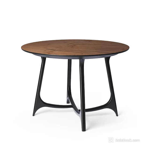 Modern Minimalist Coffee Table With Round Wooden Top And Black Metal Legs 3d model 