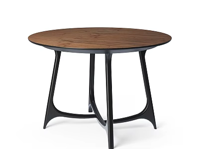 Modern Minimalist Coffee Table With Round Wooden Top And Black Metal Legs 3d model