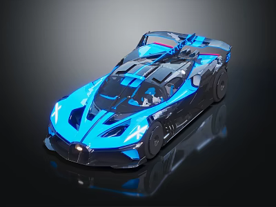 Futuristic Sports Car With Sleek Body Blue Lighting And Black Exterior 3d model