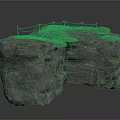 3D Cracked Rock Structure With Large Crack And Railing On Top